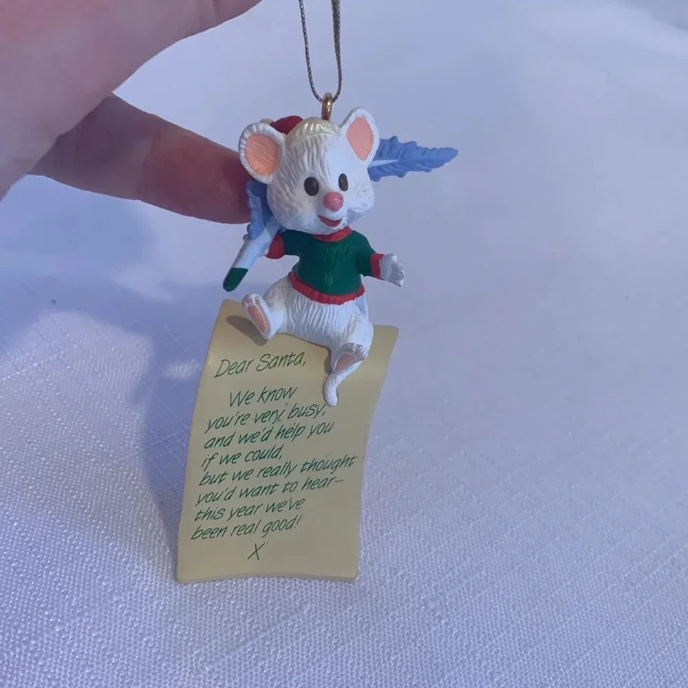Vintage Hallmark 3” Mouse with Quill Pen and Dear Santa Letter Holiday Ornament